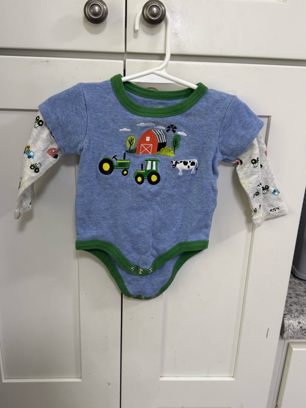 John Deere Blue and Green Tractor Farm Bodysuit